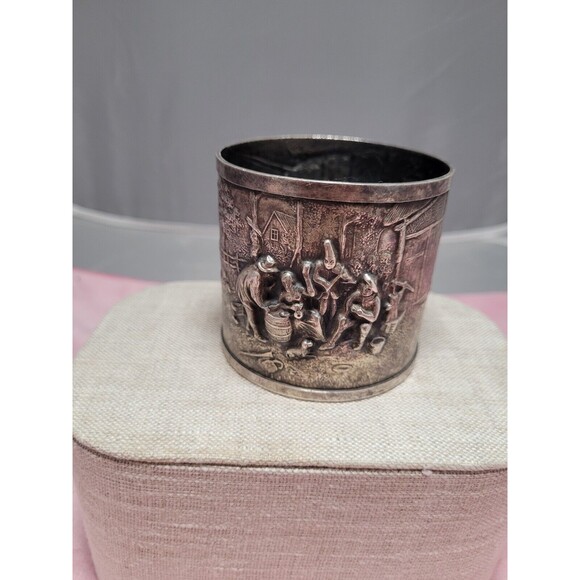 Antique Vtg Hans Jensen Silver Plate Cup Tin Denmark Story Scene - Picture 3 of 7